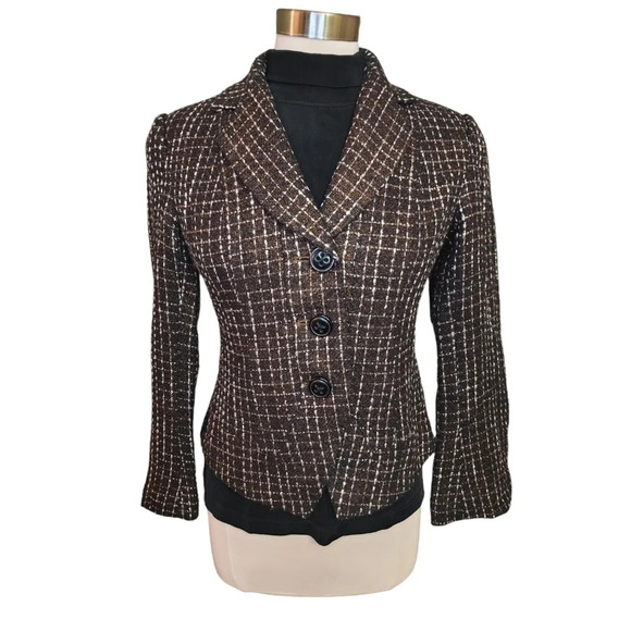 Coldwater Creek Women's Blazer Black with Gold Shimmer and White Size 4 - Picture 1 of 15